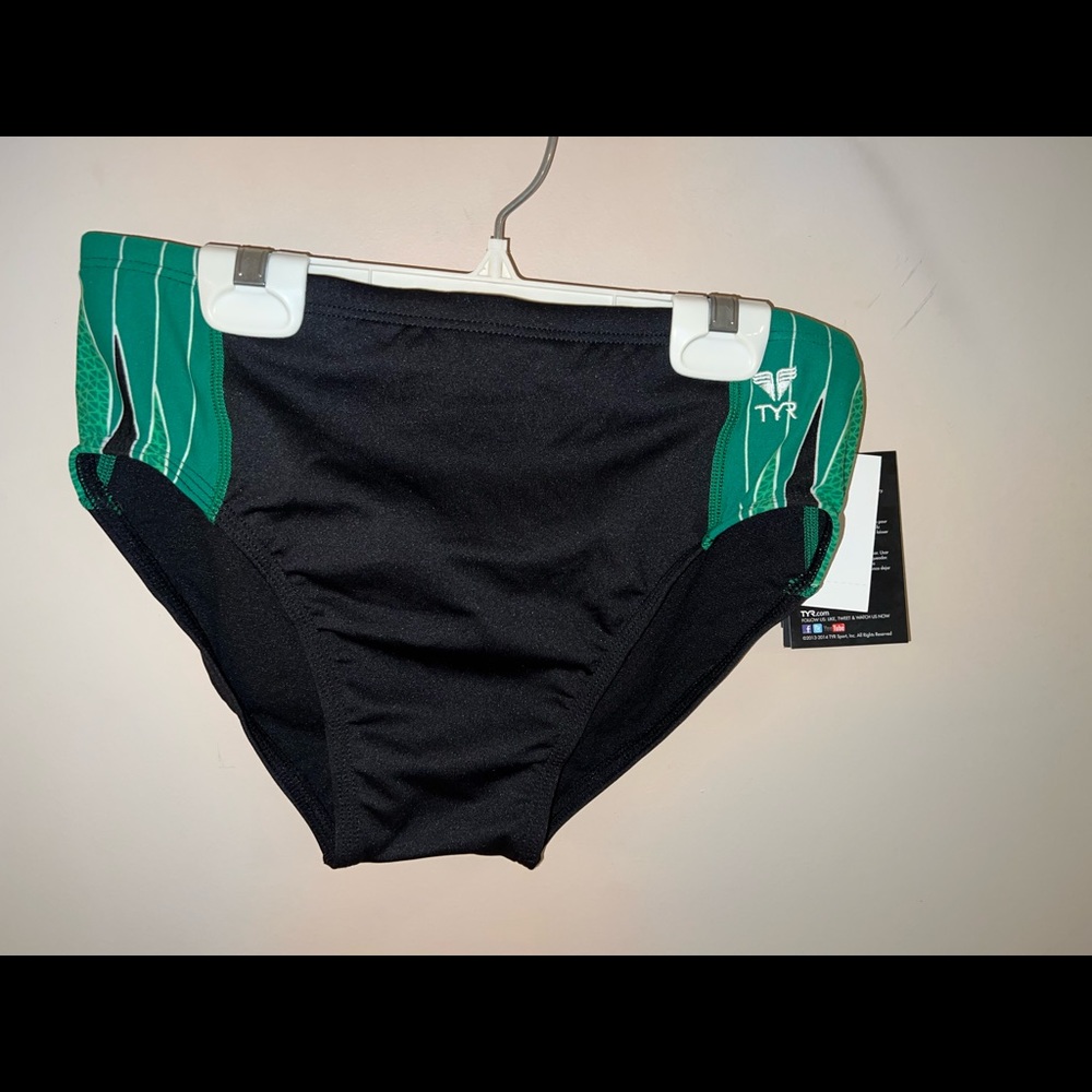 NWT Mens size 36 TYR black green swim briefs swimsuit $42 tag bathing suit